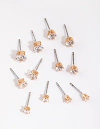 Gold Cubic Zirconia Classic Stud Earring 6-Pack - link has visual effect only