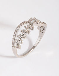 Rhodium Cubic Zirconia Cross Over Ring - link has visual effect only