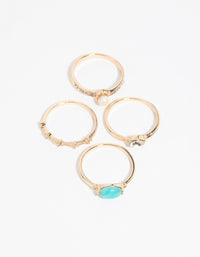 Gold Pearl & Semi-Precious Ring 4-Pack - link has visual effect only