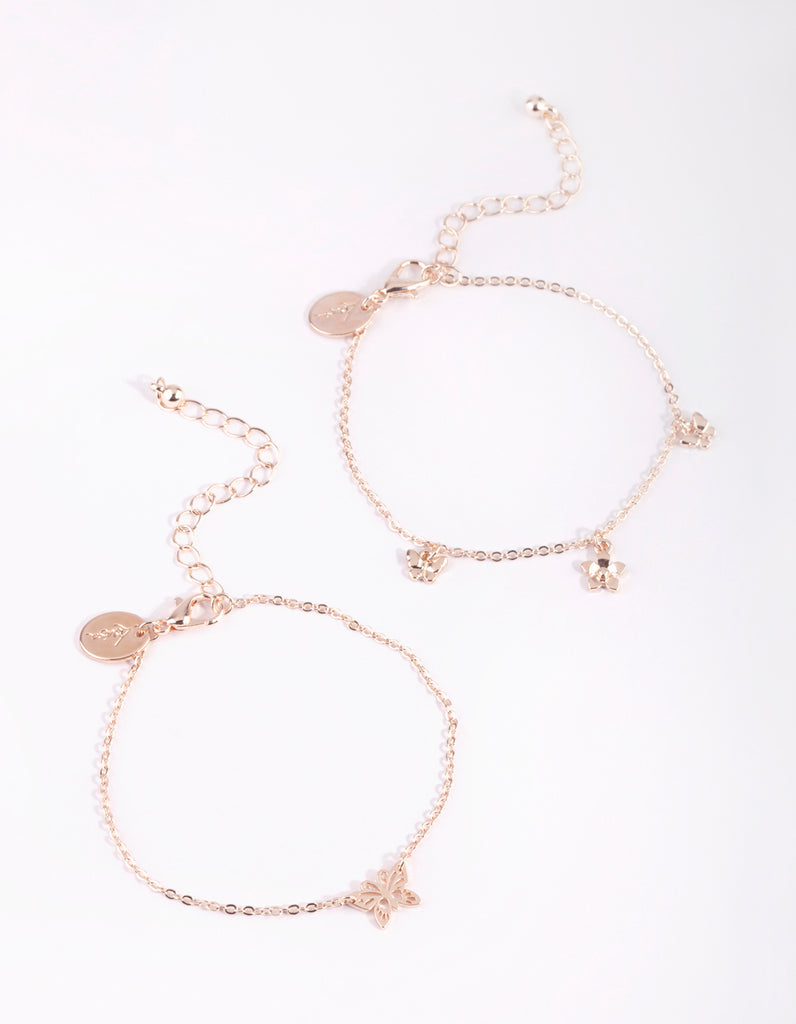 Rose Gold Butterfly Bracelet Set