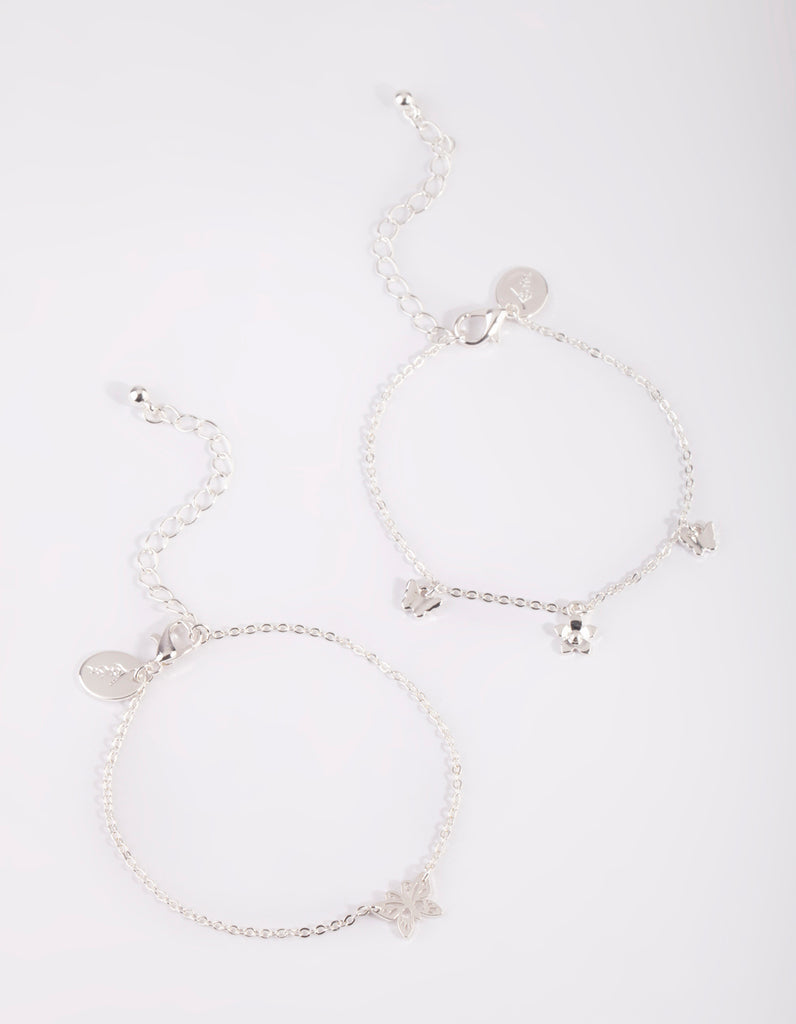 Silver Butterfly Bracelet Set