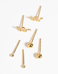 Gold Plated Sterling Silver Snake Stud Earring Pack - link has visual effect only