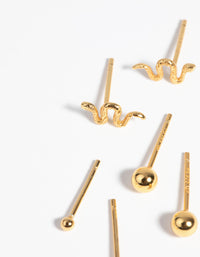 Gold Plated Sterling Silver Snake Stud Earring Pack - link has visual effect only