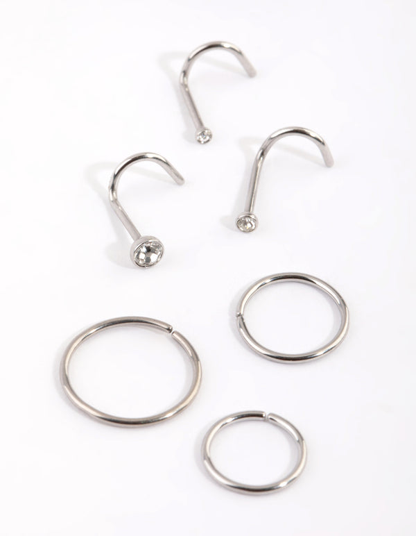 Surgical Steel Diamante Nose Stud 6-Pack