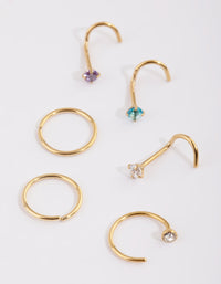 Gold Plated Surgical Steel Pastel Diamante Nose Stud 6-Pack - link has visual effect only