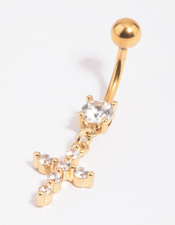 Gold Plated Surgical Steel Cros Belly Bar