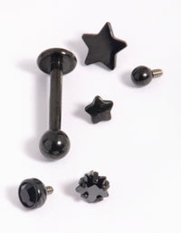 Matte Black Surgical Steel Diamante Star Flat Back 6-Pack - link has visual effect only