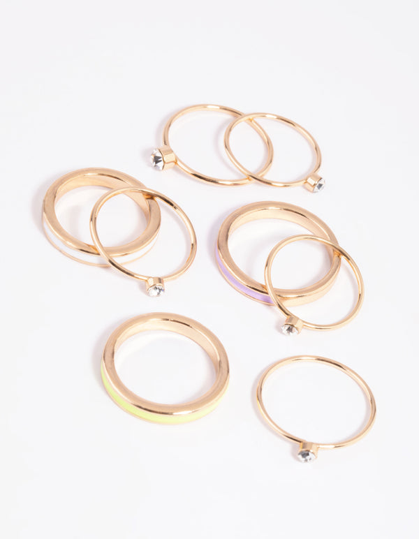 Gold Enamel Band Ring Pack