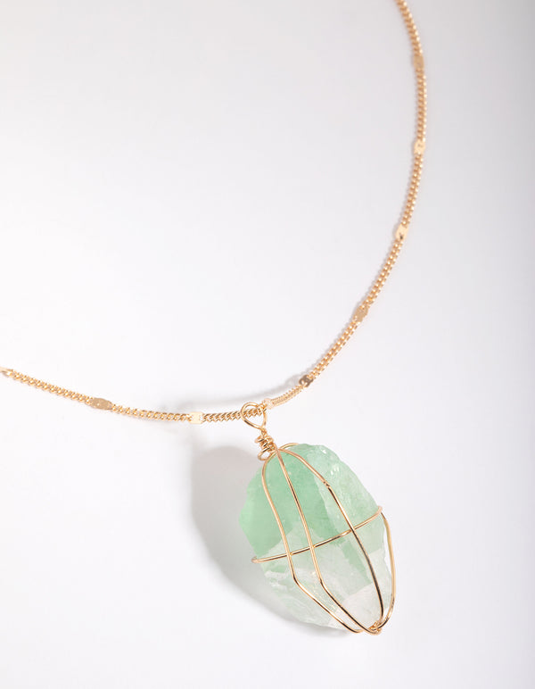 Gold Green Fluorite Statement Necklace