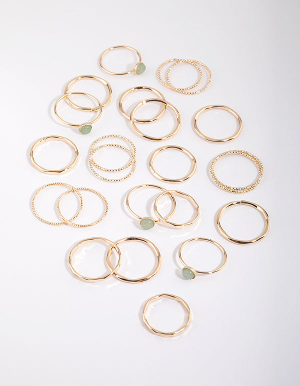 Gold Green Fluorite Ring Stack Pack