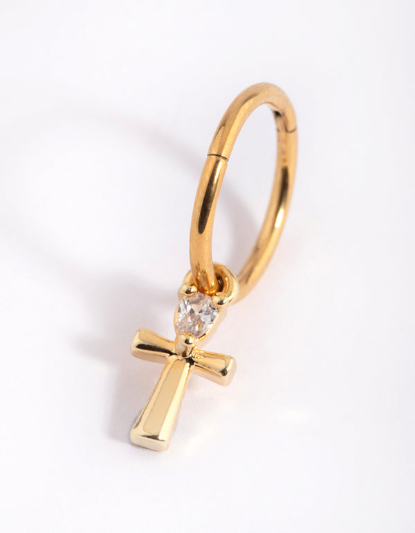 Gold Plated Surgical Steel Cubic Zirconia Cross Belly Ring