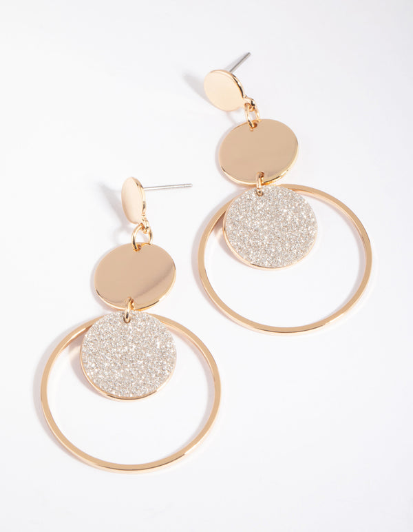 Gold Geometric Glitter Drop Earrings