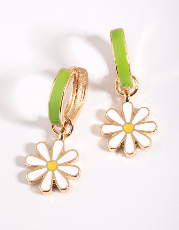 Lime Daisy Huggie Hoop Earrings