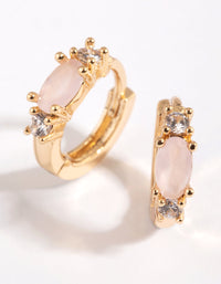 Rose Quartz & Diamante Huggie Hoop Earrings - link has visual effect only