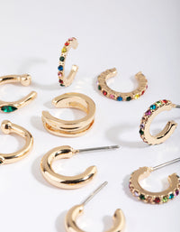 Gold & Colourful Cuff & Huggie Hoop Earring Stack 5-Pack - link has visual effect only