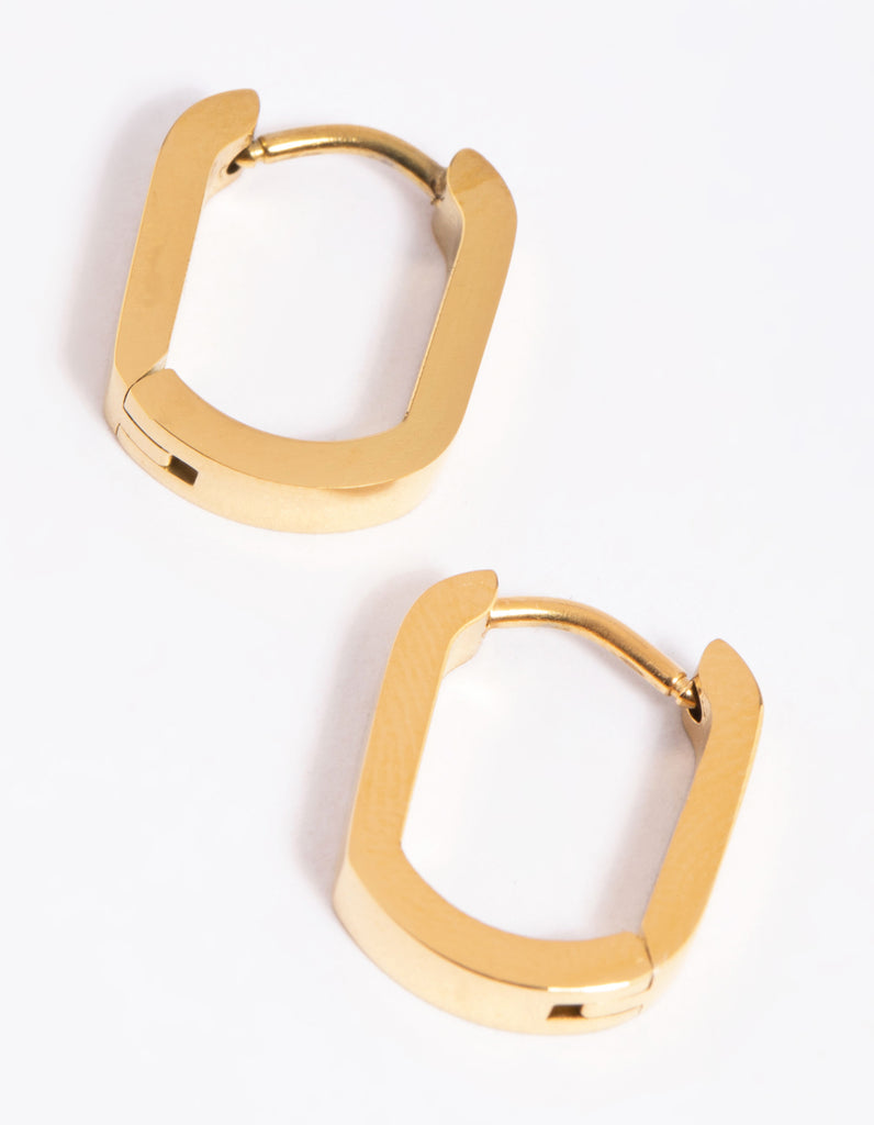 Gold Plated Surgical Steel Oval Huggie Hoop Earrings