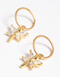 Gold Plated Surgical Steel Cubic Zirconia Dragonfly Hoop Earrings - link has visual effect only