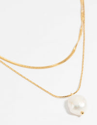Gold Plated Stainless Steel Snake Chain & Freshwater Pearl Layered Necklace - link has visual effect only