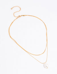 Gold Plated Stainless Steel Snake Chain & Freshwater Pearl Layered Necklace - link has visual effect only