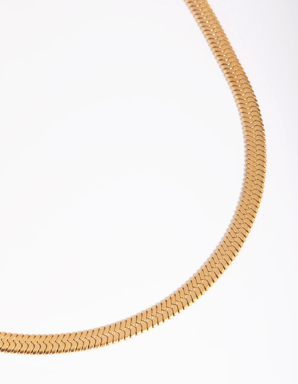 Waterproof Gold Plated Stainless Steel Herringbone Necklace