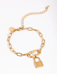 Gold Plated Surgical Steel Padlock Bracelet - link has visual effect only