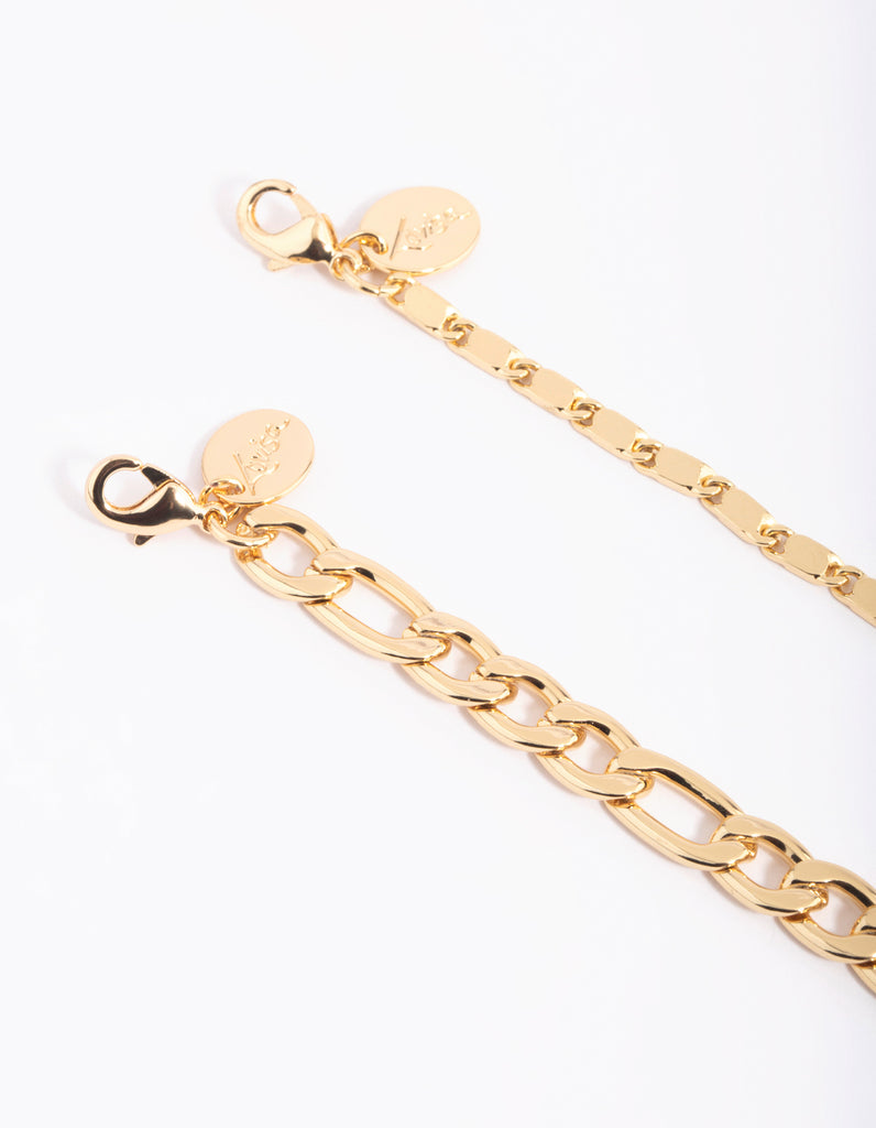 Gold Plated Mixed Chain Bracelet Set