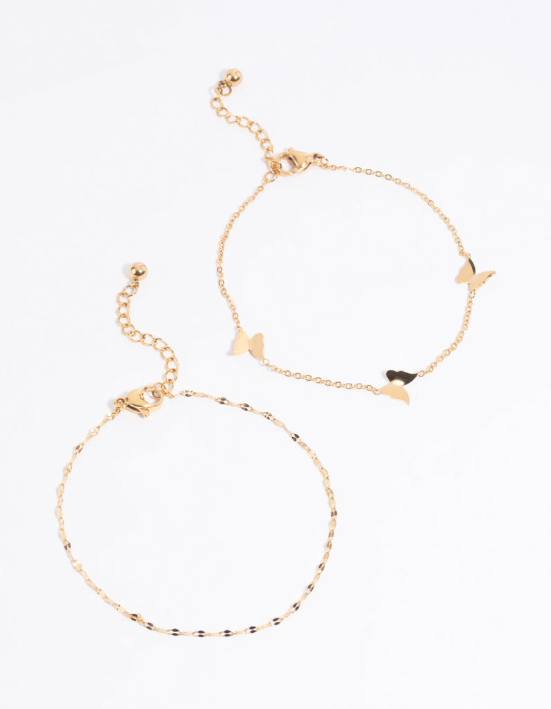 Gold Plated Stainless Steel Butterfly Chain Bracelet Set