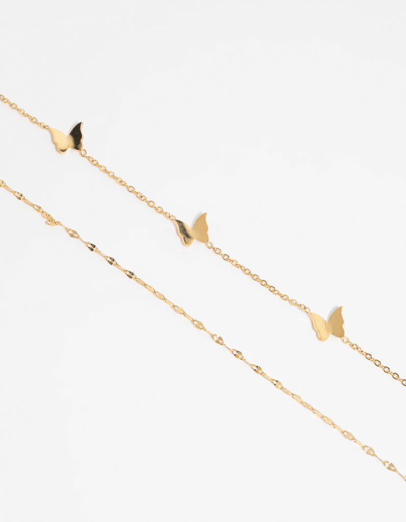 Gold Plated Stainless Steel Butterfly Chain Bracelet Set