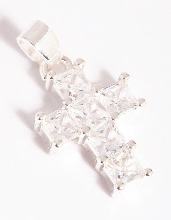 Silver Plated Cross Charm with Cubic Zirconia