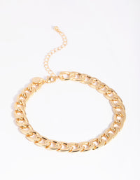 Gold Plated Curb Chain Anklet - link has visual effect only