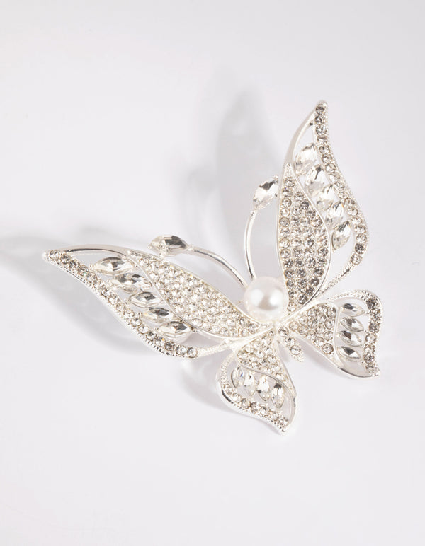 Silver Butterfly & Pearl Brooch