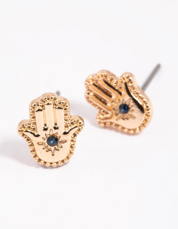 Gold Hamsa Hand Stud Earrings