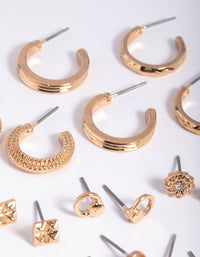 Gold Textured Stud & Hoop Earring 12-Pack - link has visual effect only