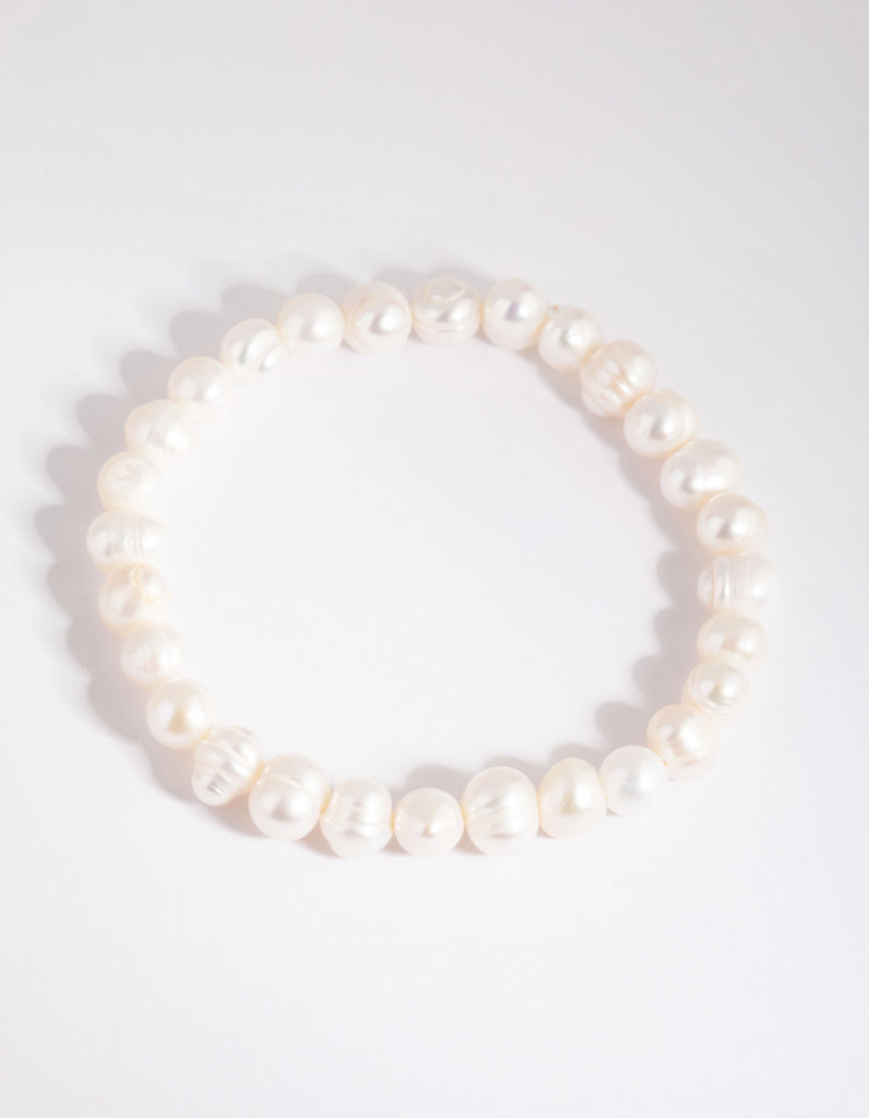 Silver Freshwater Pearl Stretch Bracelet