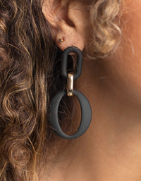 Black Link Drop Earrings - link has visual effect only