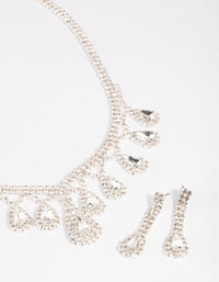 Silver Teardrop Diamante Statement Necklace & Earrings Set - link has visual effect only