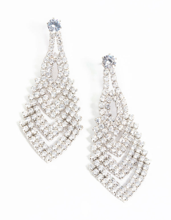 Silver Cubic Zirconia V Drop Earrings