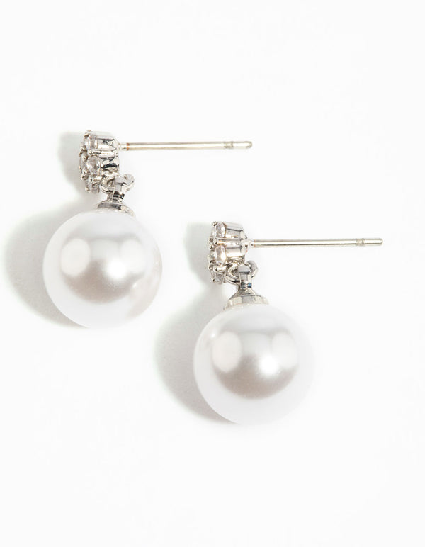 Silver Cubic Zirconia Pearl Drop Earrings