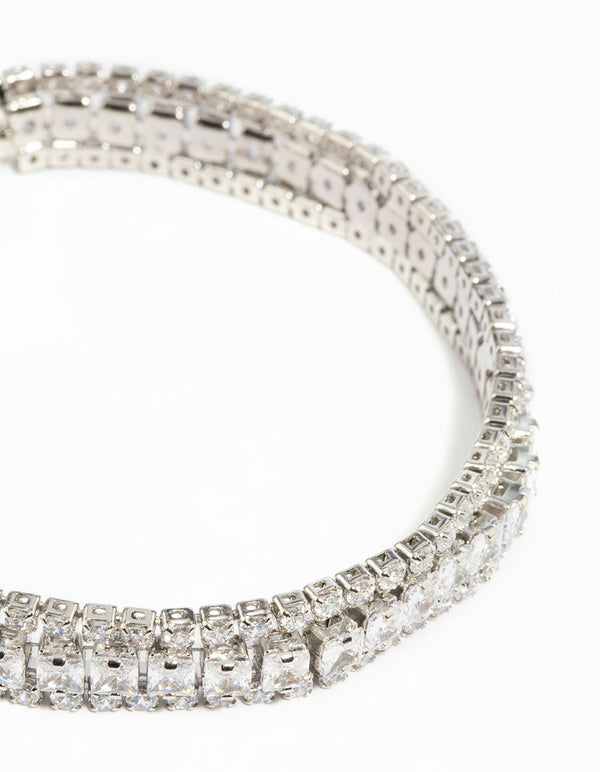 Rhodium Cubic Zirconia Wide Bracelet