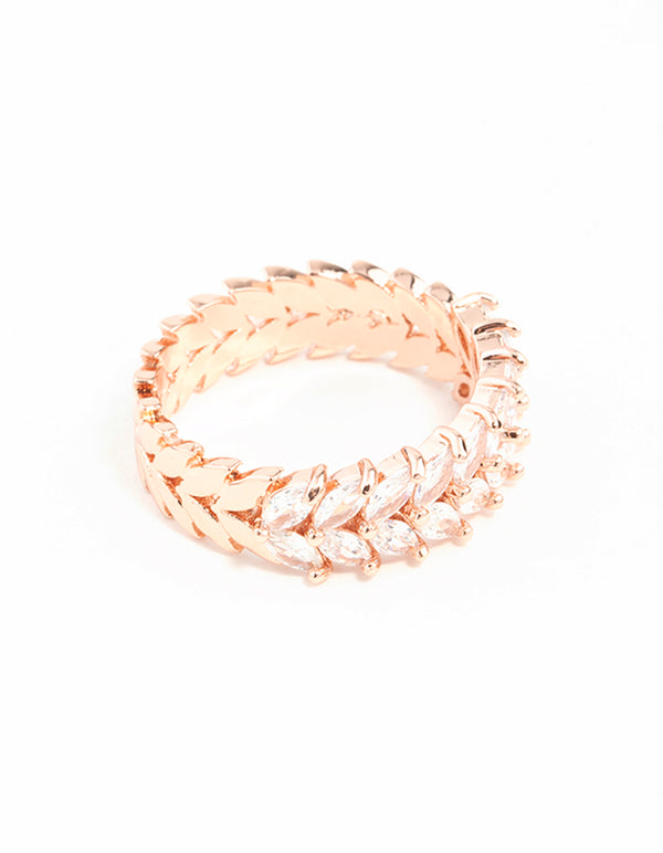 Rose Gold Plated Cubic Zirconia Navette Ring