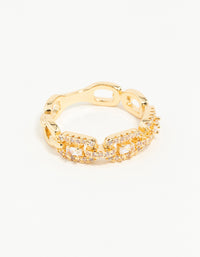 Gold Plated Cubic Zirconia Chain Ring - link has visual effect only