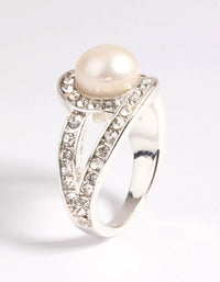 Silver Classic Pearl & Diamante Cocktail Ring - link has visual effect only