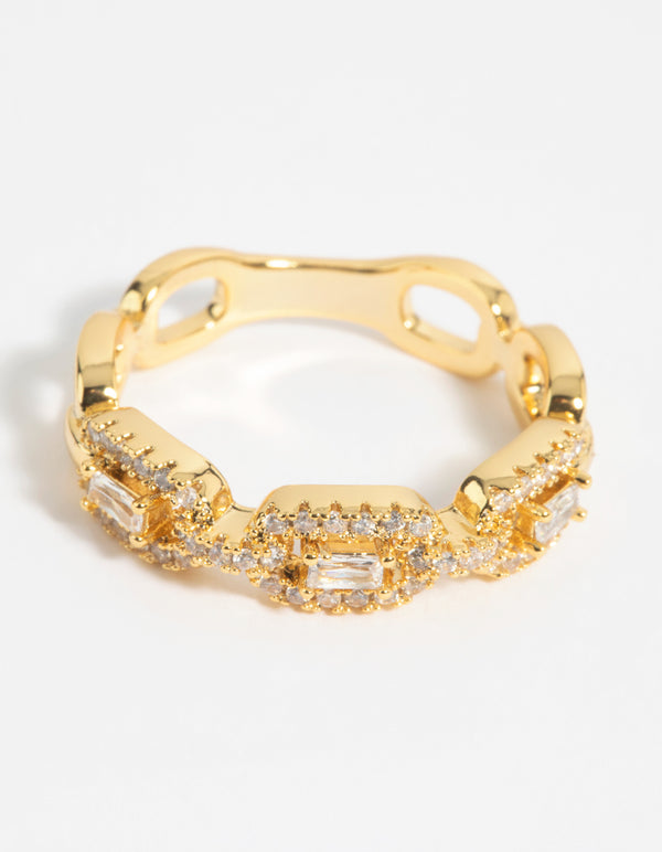 Gold Plated Cubic Zirconia Chain Ring