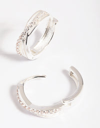 Silver Cubic Zirconia Twisted Huggie Hoop Earrings - link has visual effect only