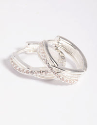 Silver Cubic Zirconia Twisted Huggie Hoop Earrings - link has visual effect only