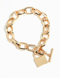 Gold Padlock Chain Bracelet - link has visual effect only