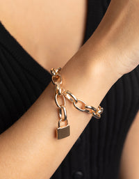 Gold Padlock Chain Bracelet - link has visual effect only