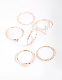 Rose Gold Dainty Pearl Ring Stack 6-Pack - link has visual effect only