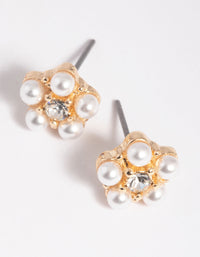 Gold & Pearl Flower Stud Earrings - link has visual effect only