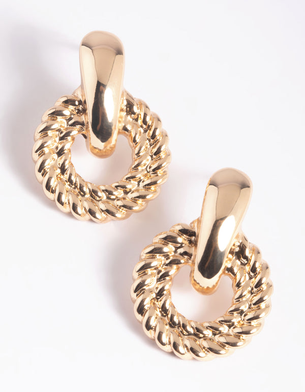 Gold Door Knocker Stud Earrings